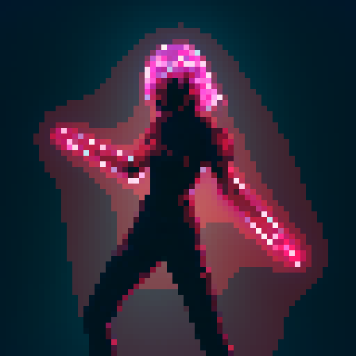 cyberpunk girl, neon sword, iso-view, whole-body, old jrpg style, ready for attack, pixel art, vibrant colors, futuristic cityscape, glowing tattoos, edgy hairstyle, glowing cybernetic eye, urban decay, rain-soaked streets
