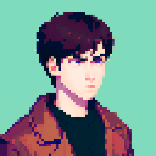 portrait, sprite art, character art, young man, neutral, sad, dark eyes, stern, depressed