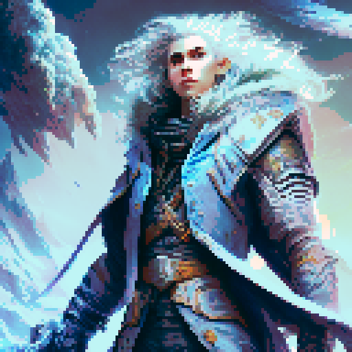 Here is the illustration of Thalrin Stormcaller, the powerful storm wizard from the CryptoWizards game. Thalrin is depicted with long, wild silver hair and piercing blue eyes that reflect his mastery over storm magic. He is adorned in a blue and white robe with lightning bolt motifs, holding a staff that constantly emits sparks, topped with a lightning bolt. The background shows a stormy sky with dark clouds and flashes of lightning, emphasizing his control over the elements. Thalrin's confident