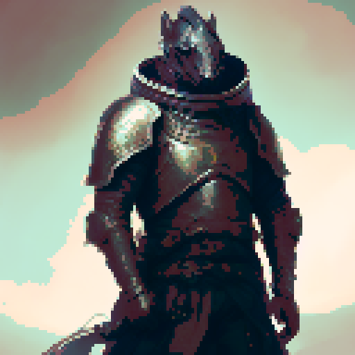 Knight on horseback, wearing plate armour and holding a lance. Drawn in a comic style