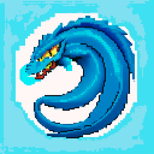basilisk, blue and white color scheme, pixel art, include coinbase logo
