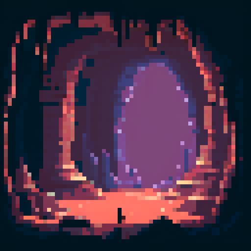 Dark, damp cave with uneven walls and stalactites, ancient inscriptions and drawings on the walls, deep rock extension, faint light revealing hidden tunnel, pixel art, sRGB