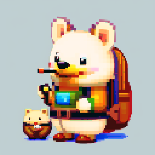 antropomorphic smiling hedgehog with travellers backpack and smoking pipe