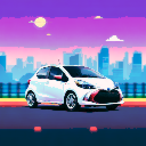 Photorealistic whole Toyota Yaris, centered, three-quarter view, right front wheel, clean background, realistic colors, pixel art style
