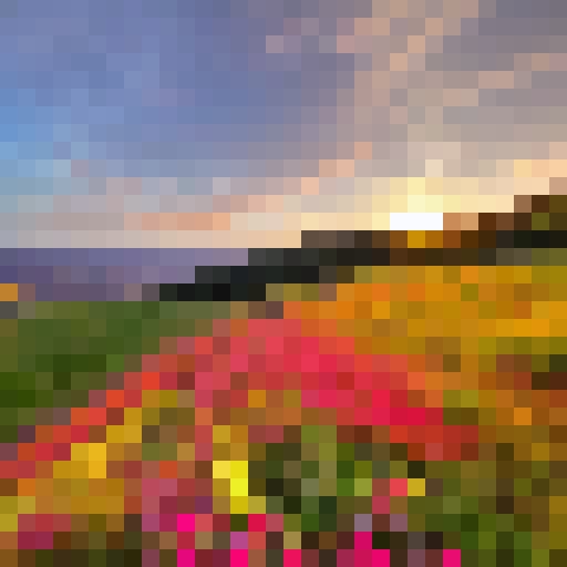 A colorful landscape of rolling hills, dotted with vibrant wildflowers, stretching out towards a majestic, golden sunset, evoking feelings of gratitude and thankfulness.