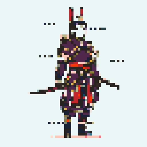 historically accurate muromachi samurai in traditional armor, roguelike rpg full-body sprite