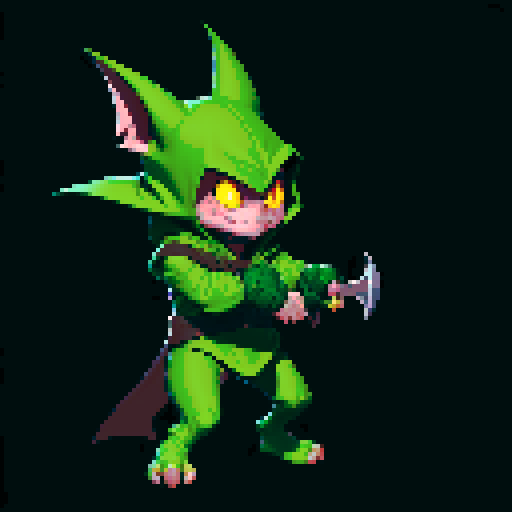 A stealthy and deadly goblin with a hood, twin daggers, and a shadowy presence. It has sharp eyes and a focused expression, ready to strike from the darkness. No background.
