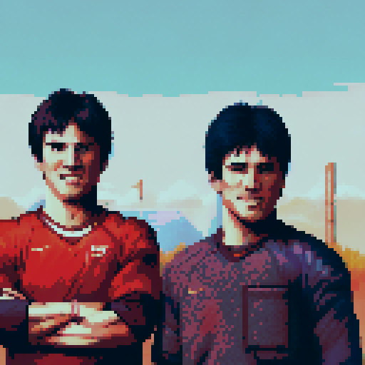 Tecmo Bow Style Football Field, vibrant orange and light blue colors, pixelated grass, goalposts, players in retro uniforms, stadium lights shining, fans cheering, scoreboard displaying the score, sRGB palette, pixel art aesthetic, detailed crowd, dynamic action shots, nostalgic atmosphere
