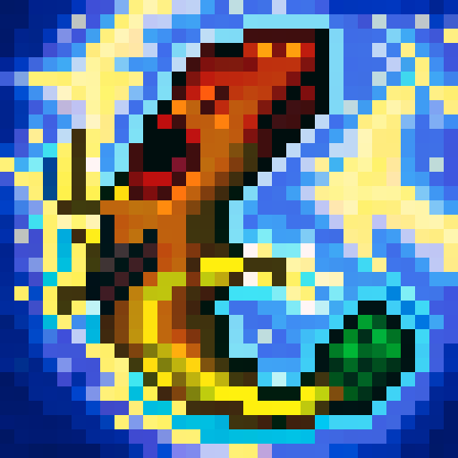 Charizard, fiery, fierce, roaring, vibrant colors, pixelated, 32x32, sRGB, game icon, close up, skill art, intense expression, detailed scales, menacing pose, portrait