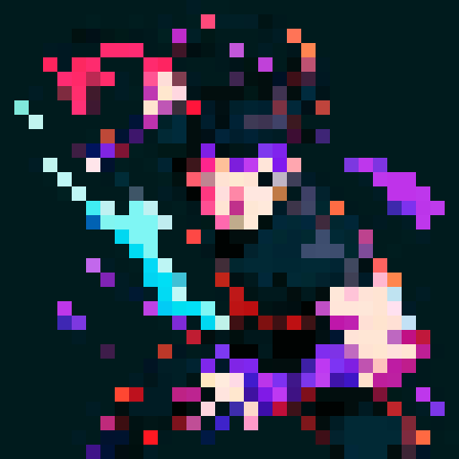 sharp ninja, pixel art, sRGB, intense gaze, swift movements, dynamic poses, vibrant colors, intricate details, dramatic shadows, jagged edges