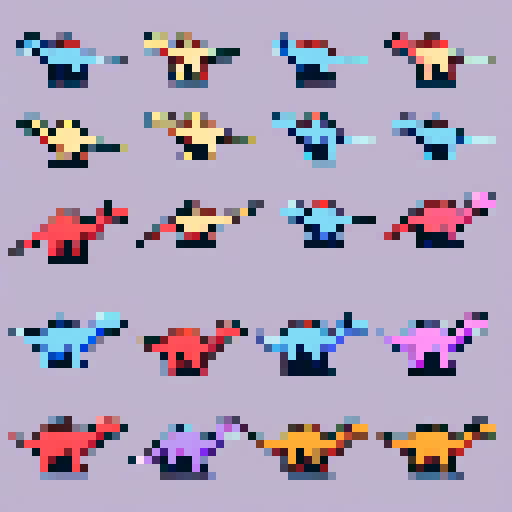 create a bunch of dinos sprites from all angels (same sprite)