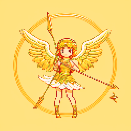 bow and arrow, with angelic feathers, and a golden sparkle