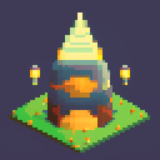 wizard hat, pixel art, front view, 2d game art, flat color