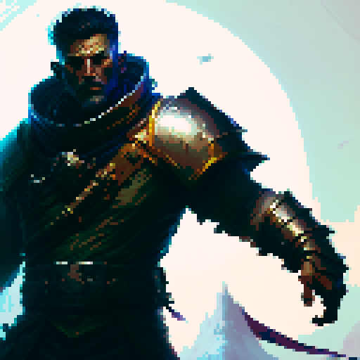 Create a character spritesheet for a fantasy RPG game. The character should be a human male warrior, wearing armor and carrying a sword. The character should have a rugged, determined expression on his face. The sprites should be facing right and be in a ready-to-attack pose.