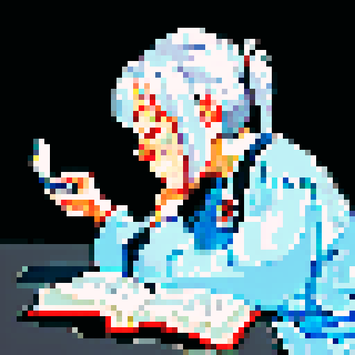 old lady, sitting, sleeping, book in hand, long silver braid, profile, whole body, game avatar, 16x16, pixel art, close up, portrait