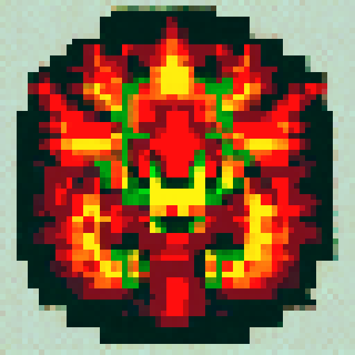 Horned devil sprite with fiery red skin, sharp claws, and a menacing grin, standing in a dynamic pose with flames swirling around it, rendered in pixel art with a 32x32 size and vibrant sRGB colors, ready to be used as a game asset