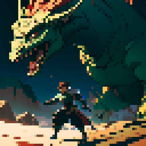 Male Knight fighting dragon