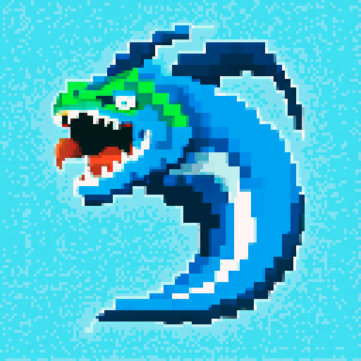 basilisk, blue and white color scheme, pixel art, include coinbase logo