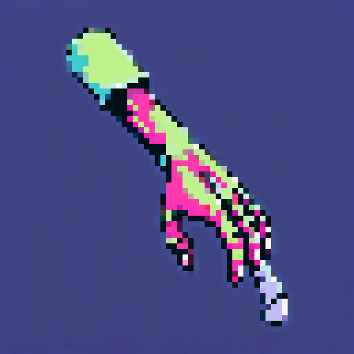 severed zombie arm with exposed bone, pixelated and vibrant in sRGB