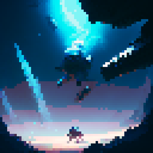 Astronaut, clad in mystical armor, wields a glowing sword while floating amidst swirling nebulae, surrounded by mythical creatures and enchanting landscapes