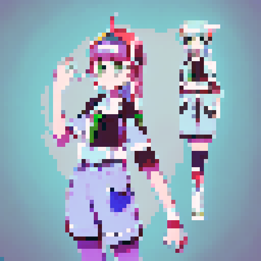 white clothes, green hair, simple character