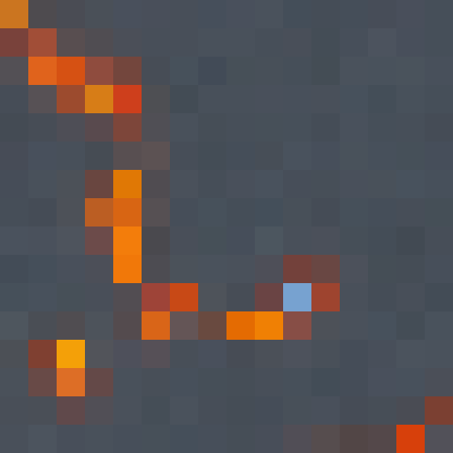 Lava tilemap with walkable paths, lava pits surrounded by walls, and flowing lava 