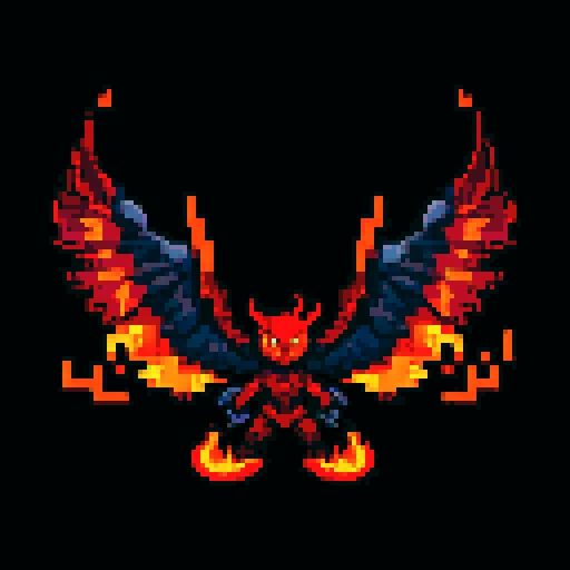 A demonic entity made entirely of fire, with blazing wings and piercing red eyes. It controls the flames around it and has an overwhelming, fiery presence. No background.
