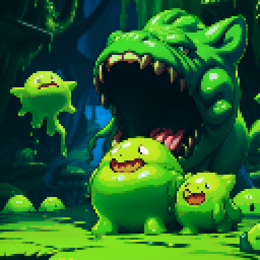 hungry slime, gelatinous slime, slime monster, mouth open, hungry