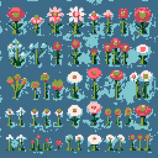 12 different wild flower sprites