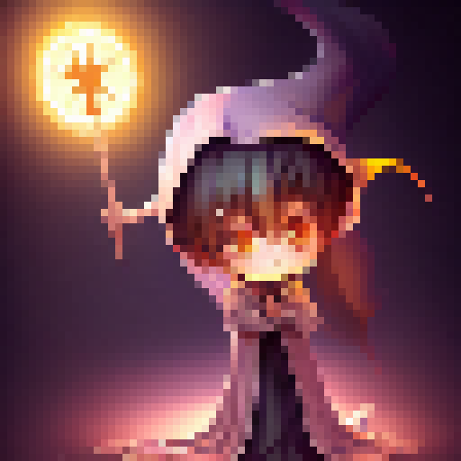Chibi nun with holy staff surrounded by glowing runes, banishing demon with a spell in whimsical Fantasy RPG style.
