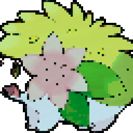 Shaymin-Land, but it now has small crimson wings, has accents of red, brown and black. It also wears silver armor covering its eyes and some of its body.