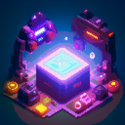 lootbox, futuristic crate, glowing buttons, diamond decorations, intricate details, pixel art style, sRGB