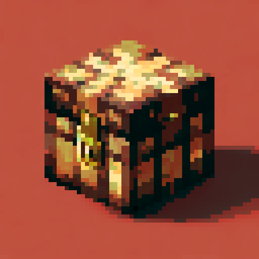 minecraft chest icon, wooden box, dark brown planks, single gold lock center, front view, simple flat design, black outline