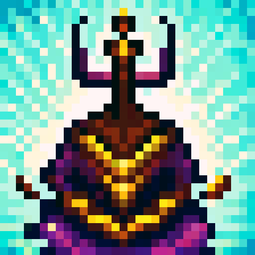 "Norse and Hindu gods relax together, depicted in skillful 32x32 pixel art with a game icon style, showcasing intricate close-up portraits and vibrant sRGB hues."