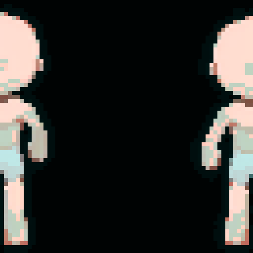 sprite sheet, 4 motions, arms closer to body, no space, pixel art, sRGB