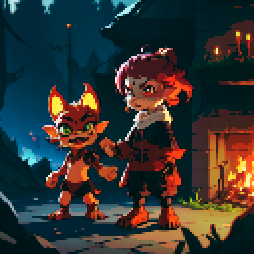 A fire imp. furry and gremlin-like