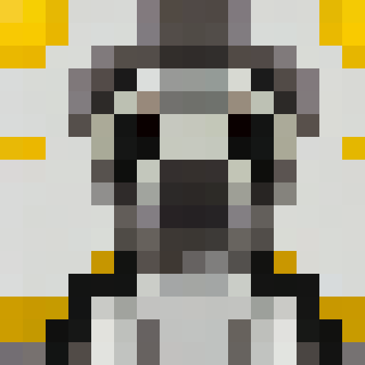 grey and white dog head, floppy ears, expressive eyes, close-up, pixel art, game icon, 16x16, portrait