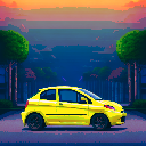 Photorealistic whole Daewoo Matiz, centered, three-quarter view, right front wheel, clean background, realistic colors, pixel art style