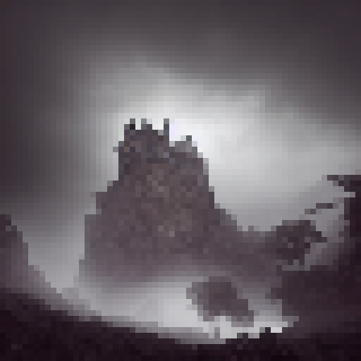 Gothic Scottish castle in a misty highland, surrounded by thorny vines, with gargoyles perched atop, and a dragon lurking in the shadows, all in a dark, moody fantasy RPG style.