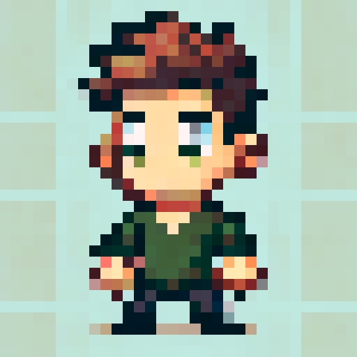 close up, portrait, 8-bit character sprite, pixelated features, vibrant colors, intense expression, sharp lines, detailed shading, exaggerated eyes, dynamic pose, dramatic lighting, stylized hair, glowing elements, white background