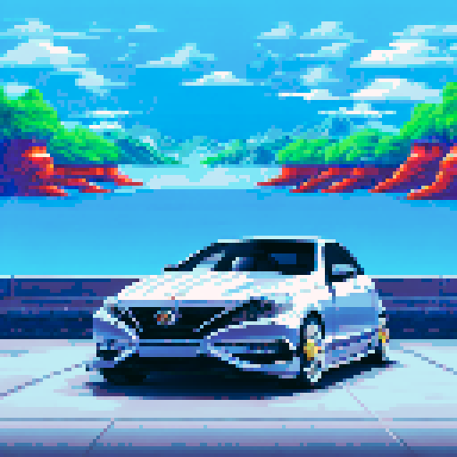 Photorealistic whole Mersedes C Class, three-quarter view, right front wheel, clean background, sRGB colors, pixel art style