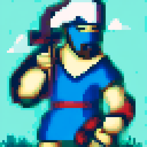 A viking warrior standing with his axe. He wears blue painted gear.