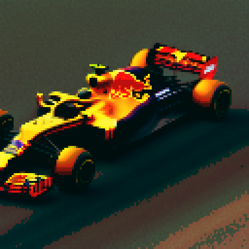 Red bull formula 1 car on race track, full car in view, 512x512 resolution, close up