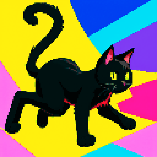 single jumping black cat with claws, vibrant sRGB colors, Sega genesis 16-bit style, pixel art