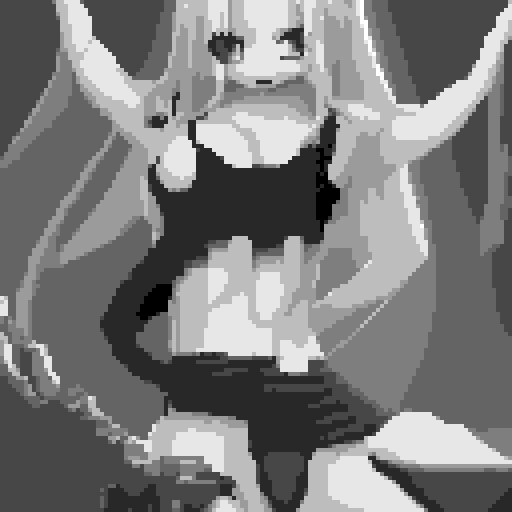 lustful succubus, skin tight lace, deep v-neck crop top, demonic scythe, pixel art, sRGB