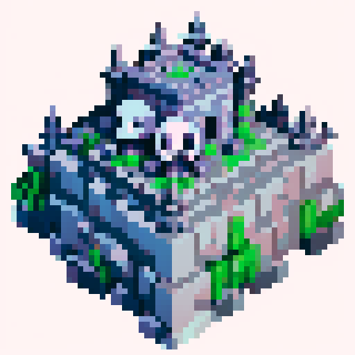 spike fall trap, dungeon brick background, 3d spikes, skull on spike, angled perspective, pixel art, sRGB