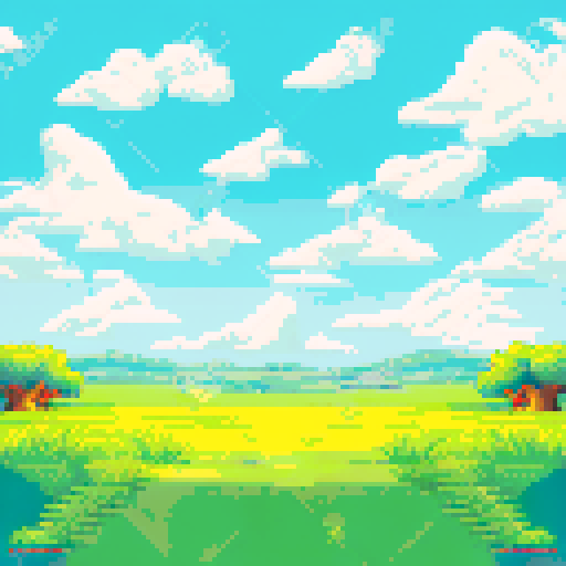 grassy field, sunny sky