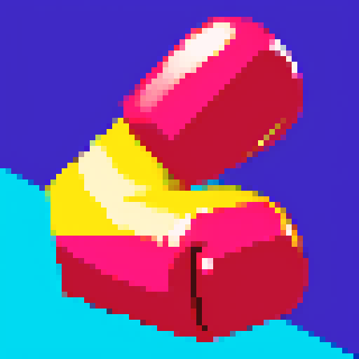 Pixel art, vibrant colors, retro style, a simple boxing glove with a cartoonish flair, sharp edges, sRGB