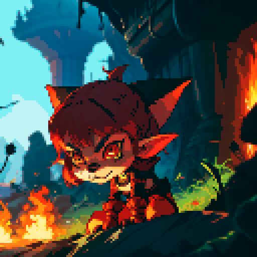 A fire imp. furry and gremlin-like