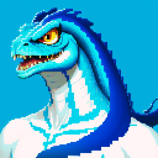 basilisk, blue and white color scheme, pixel art, sRGB